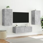 vidaXL Meuble TV muraux 3 Pièces avec lumières LED gris béton
