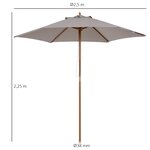 Parasol droit rond grande taille de jardin Ø 2,5 x 2,25H m bois de bambou gris