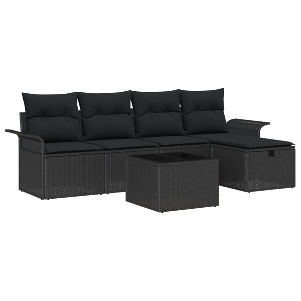 Ensemble Canapé Jardin vidaXL 6 Pièces avec Coussins Noir Poly Rotin