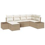vidaXL Ensemble de Canapé de Jardin 6 Pièces avec Coussins Beige Poly Rattan