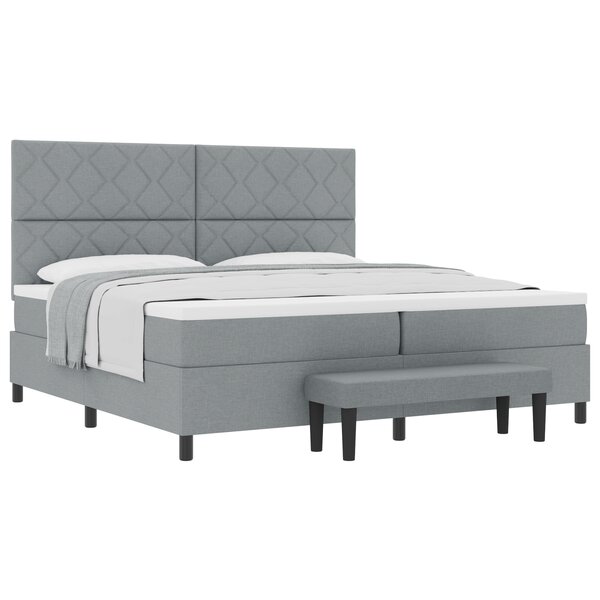 vidaXL Lit avec sommier et banc gris clair 200x200 cm en tissu