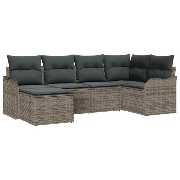 Ensemble de 6 pièces de Canapé de Jardin avec Coussins Gris Rattan Poly