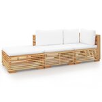 vidaXL Salon de jardin 3 Pièces avec coussins Bois de teck solide