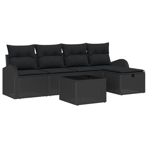 vidaXL Ensemble de canapés de jardin 6 pièces avec coussins Noir Poly Rattan