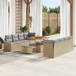 Ensemble de canapé de jardin 11 pièces avec coussins Beige Poly Rotin Acacia