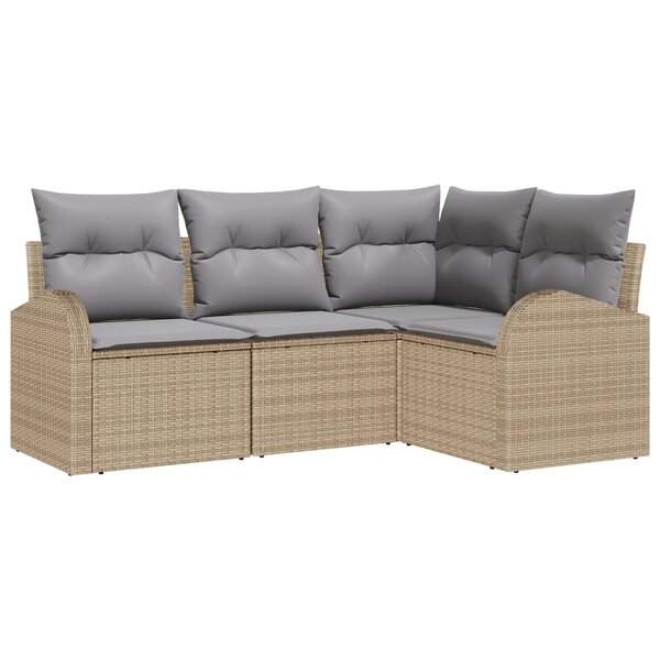 vidaXL Ensemble de Canapé de Jardin 4 Pièces avec Coussins Beige Rotin Polyéthylène