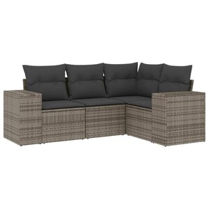 vidaXL Salon de jardin 4 Pièces avec coussins gris résine tressée