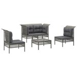 Salon de jardin meuble d'extérieur ensemble de mobilier 5 pièces avec coussins gris résine tressée 02_0016405
