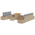 Ensemble de Sofa de Jardin de 10 Pièces avec Coussins Beige Poly Rattan Acacia