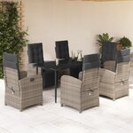 vidaXL Ensemble à manger de jardin et coussins 7 Pièces gris rotin