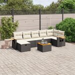 vidaXL Salon de jardin 8 Pièces avec coussins noir résine tressée