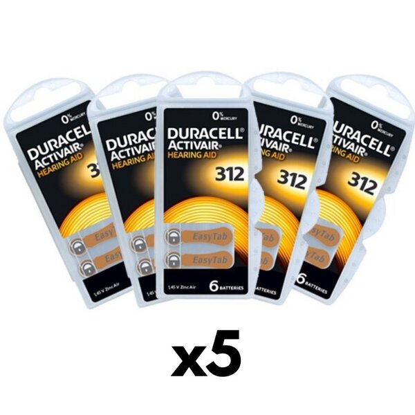 Piles auditives duracell activair 312  5 plaquettes
