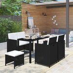vidaXL Salon de jardin 6 Pièces avec coussins Résine tressée Noir