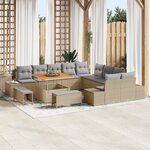 Ensemble de canapé de jardin vidaXL en 13 pièces avec coussins beige poly rotin