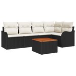 Ensemble de Canapés de Jardin 6 Pièces avec Coussins Noir Poly Rattan Acacia