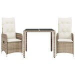 vidaXL Ensemble de bistro de jardin 3 Pièces coussins beige poly rotin