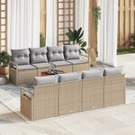 vidaXL Set de canapé de jardin 9 pièces avec coussins beige poly rotin acacia