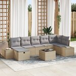 vidaXL Ensemble de canapé de jardin de 8 pièces avec coussins beige en poly rotin