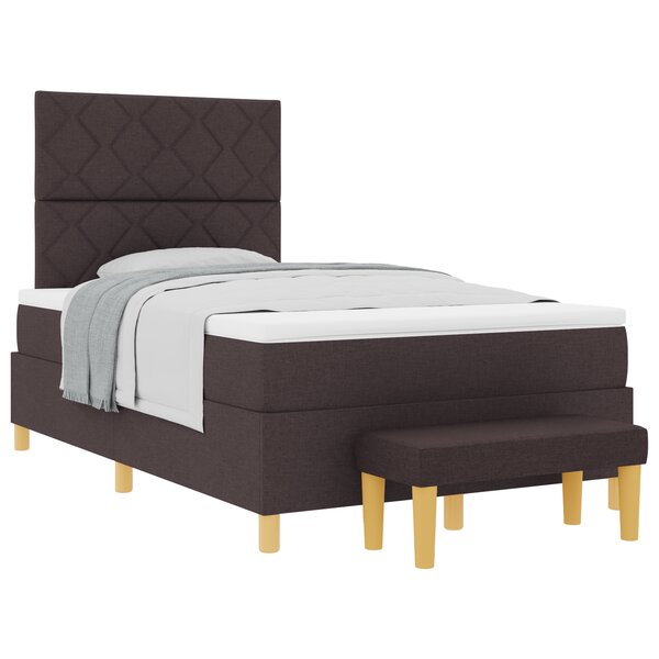 vidaXL lit à ressorts avec matelas et banc en brun foncé 120x190 cm tissu