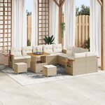Ensemble de canapé de jardin 13 pièces avec coussins beige poly rattan acacia