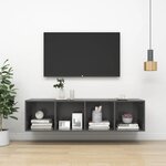 vidaXL Meuble TV mural Gris brillant 37x37x142 5 cm Bois d’ingénierie