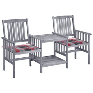 vidaXL Chaises de jardin avec table à thé et coussins Acacia solide
