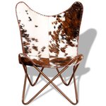 vidaXL Chaise papillon marron et blanc cuir de vache