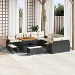 Ensemble de Canapé de Jardin 13 Pièces avec Coussins Noir Poly Rattan Acacia