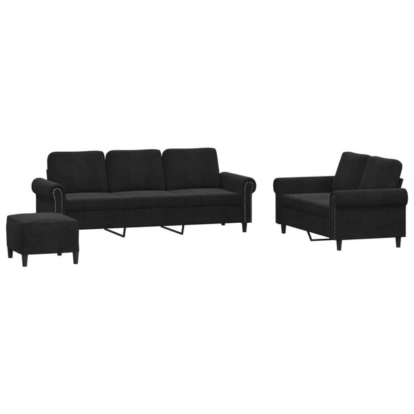vidaXL Ensemble de canapés 3 Pièces avec coussins Noir Velours