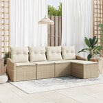 vidaXL Ensemble de salle à manger de jardin 5 pièces avec coussins Beige en rattan synthétique