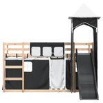 vidaXL Lit superposé avec toboggan et rideaux blanc et noir 90x200 cm