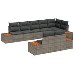 vidaXL Ensemble de 8 Canapés de Jardin avec Coussins Gris Poly Rattan Acacia