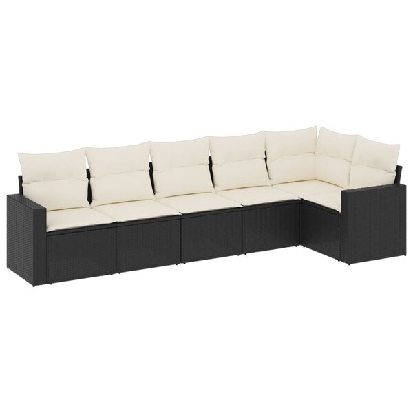 vidaXL Salon de jardin 6 Pièces avec coussins noir résine tressée