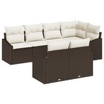vidaXL Ensemble de salle à manger de jardin 7 pièces avec coussins en poly rattan marron