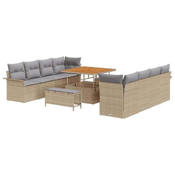 vidaXL Ensemble de canapé de jardin 11 pièces avec coussins Beige Poly Rattan Acacia