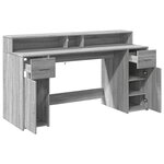 Bureau table poste de travail meuble d'ordinateur informatique étude et lumières LED sonoma 160 x 55 x 91 cm bois ingénierie gris 02_0023809