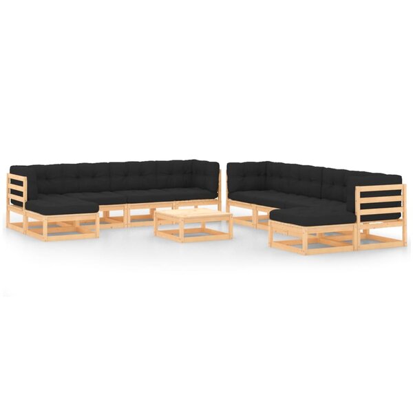 Salon de jardin meuble d'extérieur ensemble de mobilier 11 pièces avec coussins anthracite pin massif 02_0015288