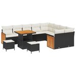 Ensemble de canapé de jardin 12 pièces avec coussins en poly rattan noir et acacia