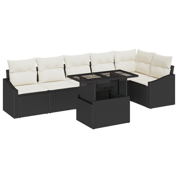 vidaXL Ensemble de canapés de jardin avec coussins noirs en rotin poly