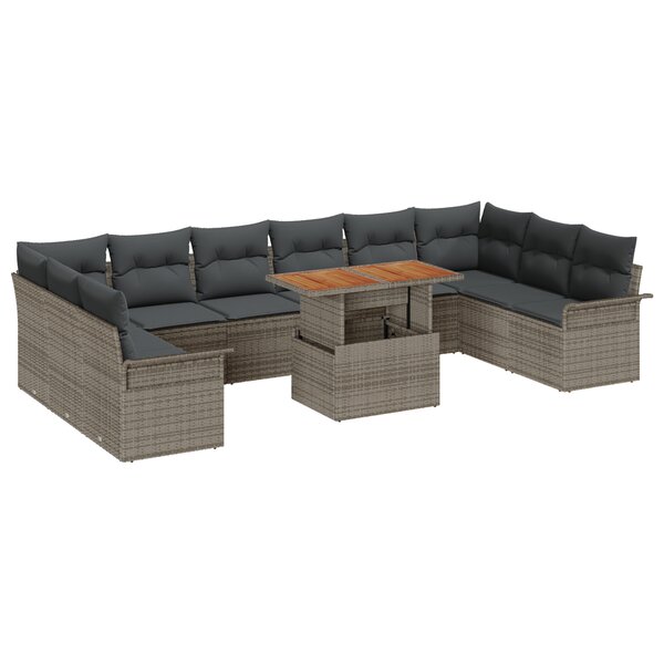 Ensemble de canapé de jardin de 11 pièces avec coussins gris en poly rotin