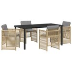Ensemble de salle à manger de jardin 5 pièces avec coussins en rotin poly-beige