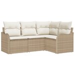 Ensemble de canapé de jardin vidaXL 4 pièces avec coussins en rotin poly beige