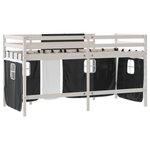 vidaXL Lit mezzanine enfants et rideaux blanc/noir 80x200cm pin massif