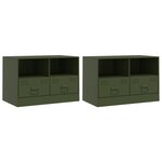 vidaXL Meubles TV 2 Pièces vert olive 67x39x44 cm acier