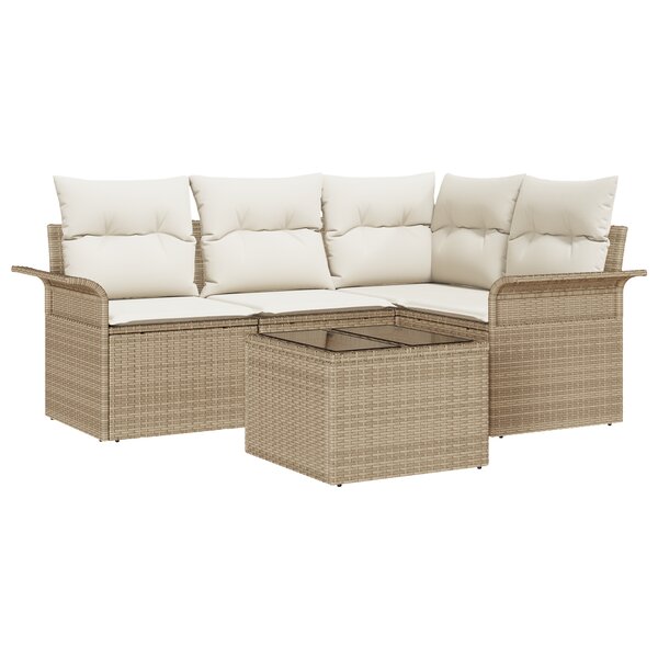vidaXL Ensemble de canapé de jardin de 5 pièces avec coussins Rotin poly marron