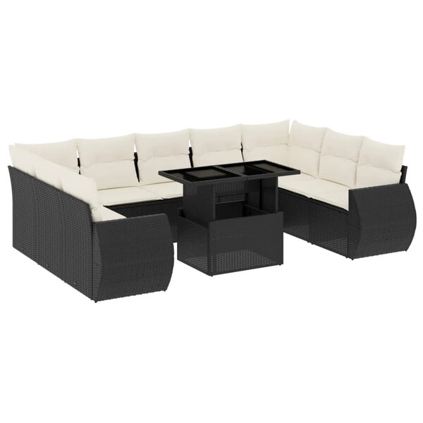 vidaXL Salon de jardin 10 Pièces avec coussins noir résine tressée