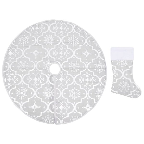 vidaXL Jupe de sapin de Noël de luxe avec chaussette Blanc 122cm Tissu