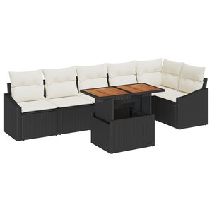 vidaXL Canapé de jardin 7 pièces avec coussins Noir Poly Rattan