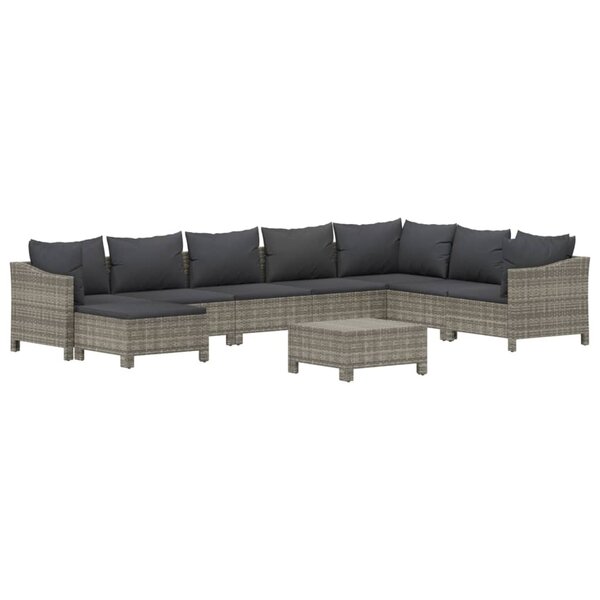 Salon de jardin meuble d'extérieur ensemble de mobilier 9 pièces avec coussins gris résine tressée 02_0018007