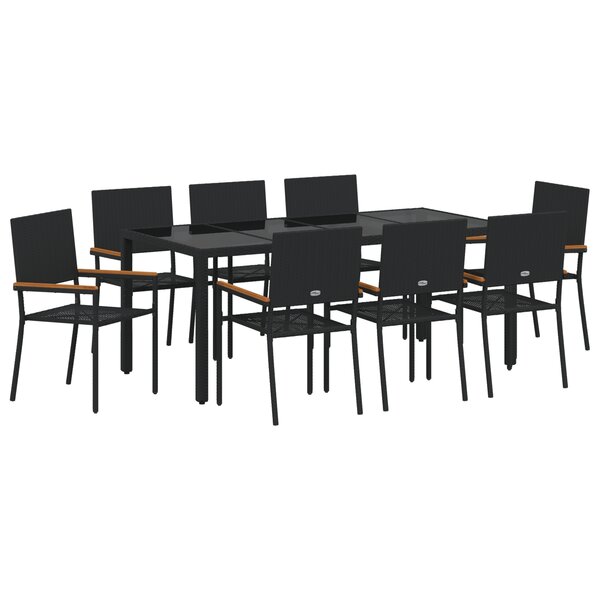 Ensemble salle à manger jardin 9 pièces vidaXL Noir Poly Rotin